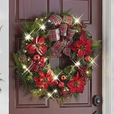 The Cordless Prelit Poinsettia And Ribbon Holiday Trim (Wreath)