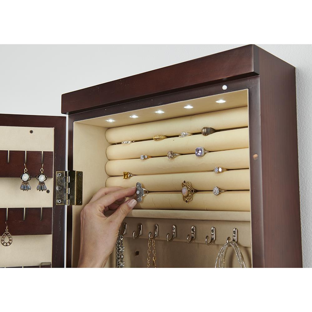 The 45 Wall Mounted Lighted Jewelry Armoire Hammacher Schlemmer