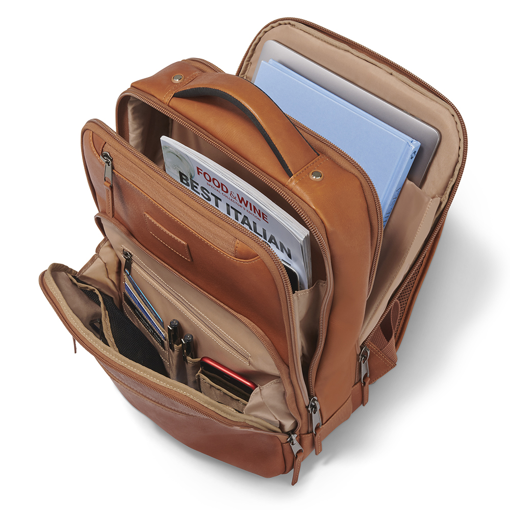 The Lightweight Leather Organized Backpack - Hammacher Schlemmer