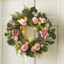 The Cordless Prelit Rose Spring Wreath