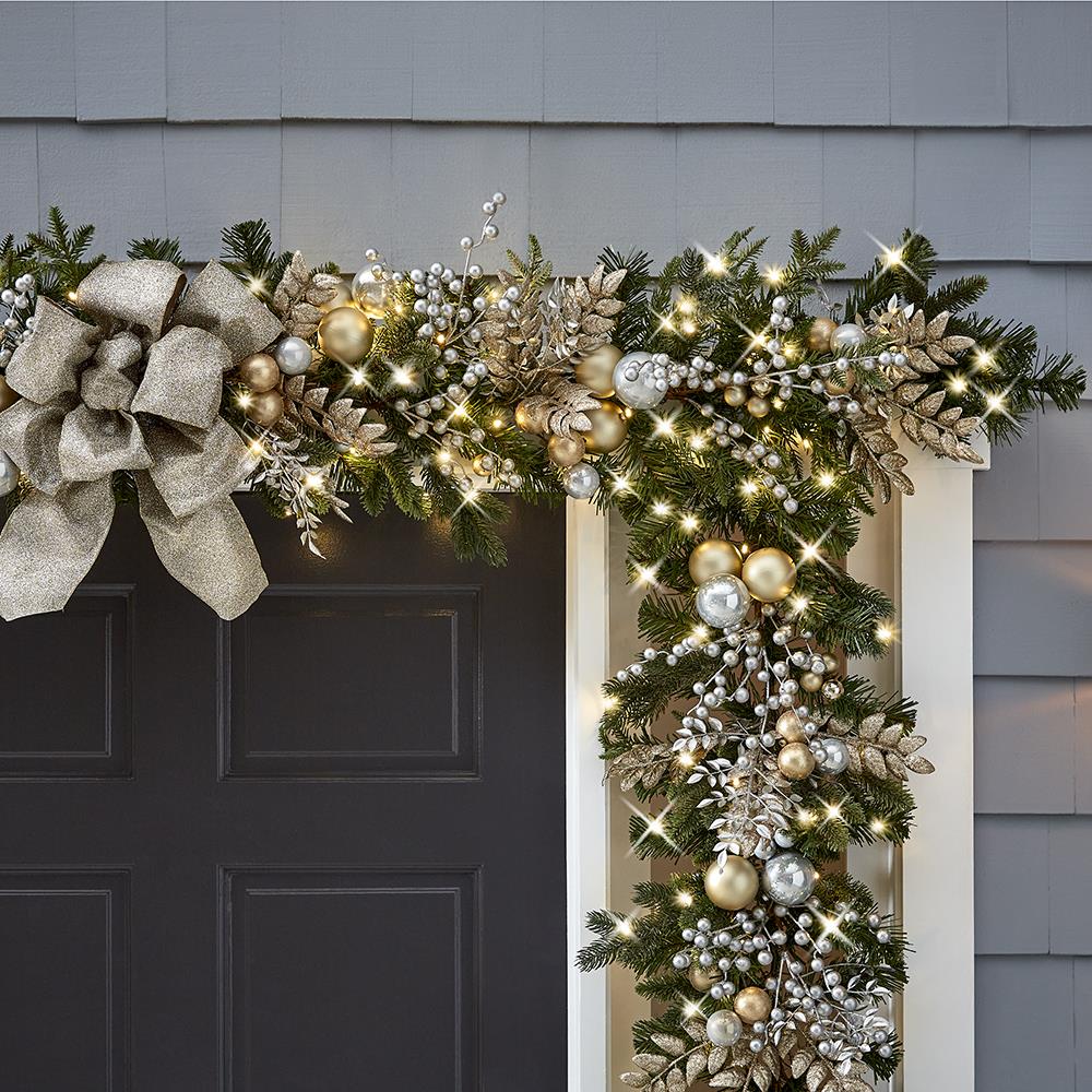 Cordless Prelit Silver And Champagne Holiday Trim - Garland - Gold