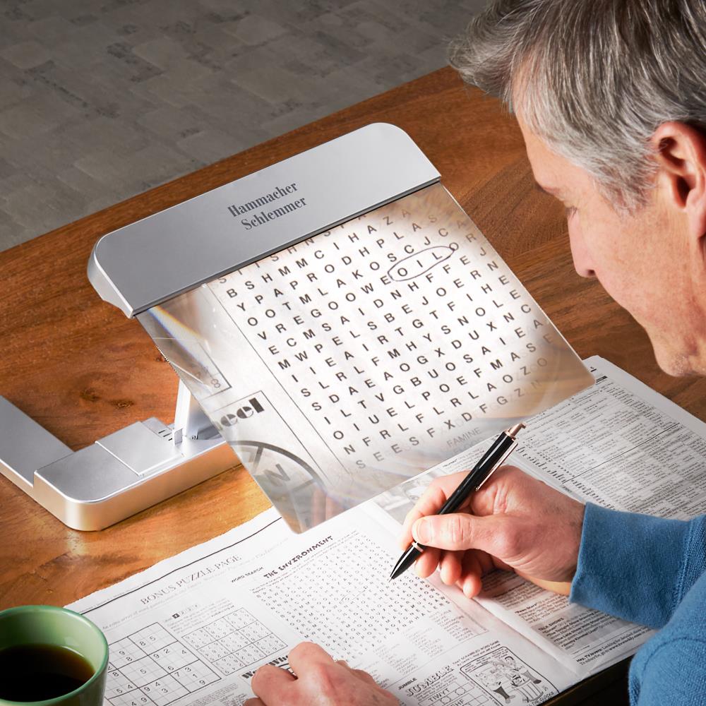 Cordless Full Page Illuminated Desktop Magnifier | Battery Powered LEDs with Dimmers