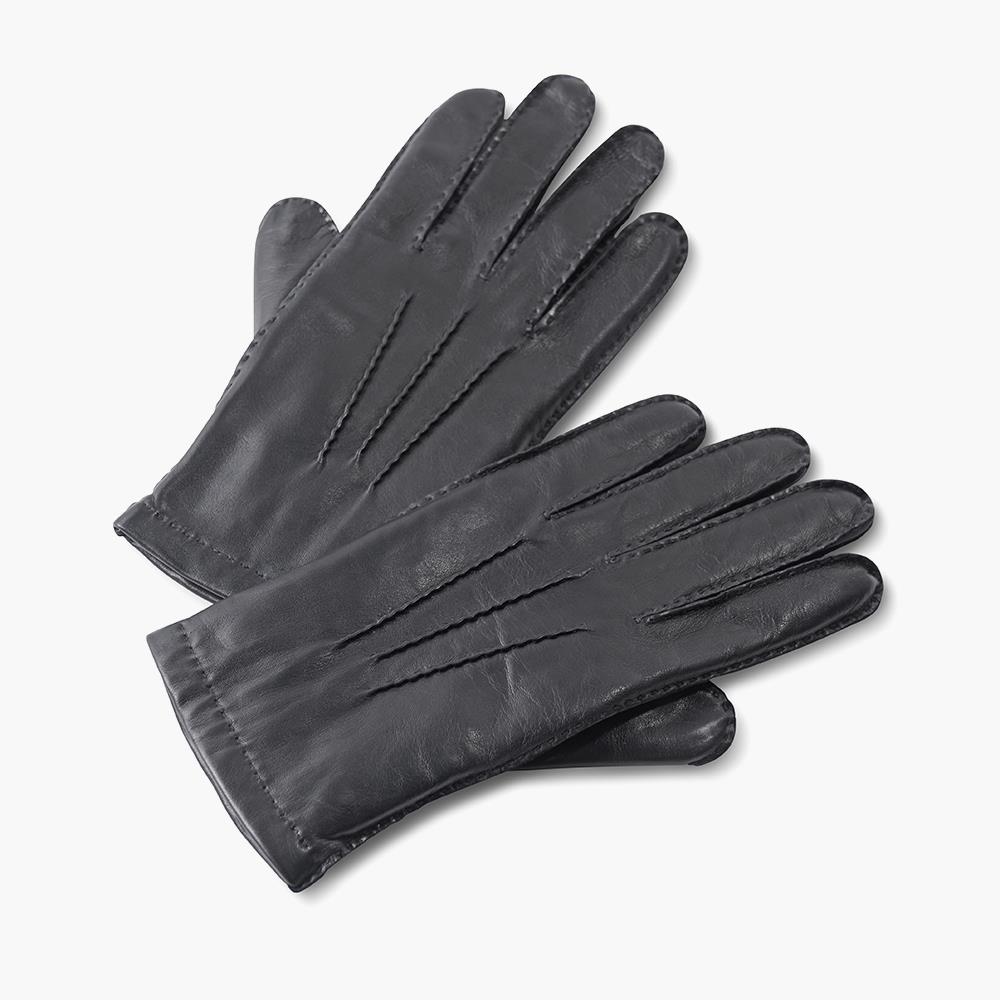 Gentleman's Cashmere Lined Lambskin Gloves - Small - Black