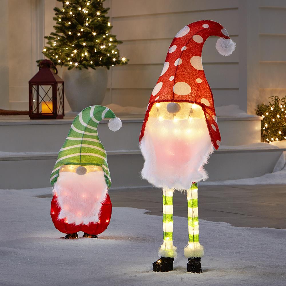 Illuminated Holiday Yard Gnomes - Red
