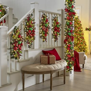 The Cordless Prelit Poinsettia And Ribbon Holiday Trim - Hammacher ...