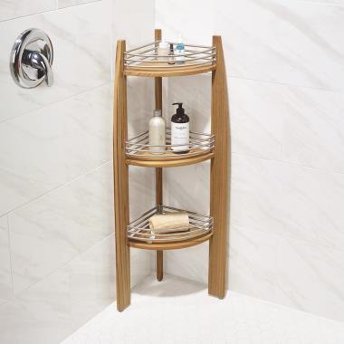 The Teak And Stainless Steel Shower Organizer - Hammacher Schlemmer