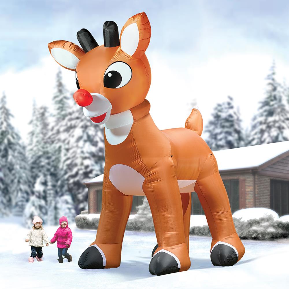 15' Inflatable Rudolph With Blinking Nose - 15' H X 6 1/2' W X 13' L - Red , Holiday Yard Decorations