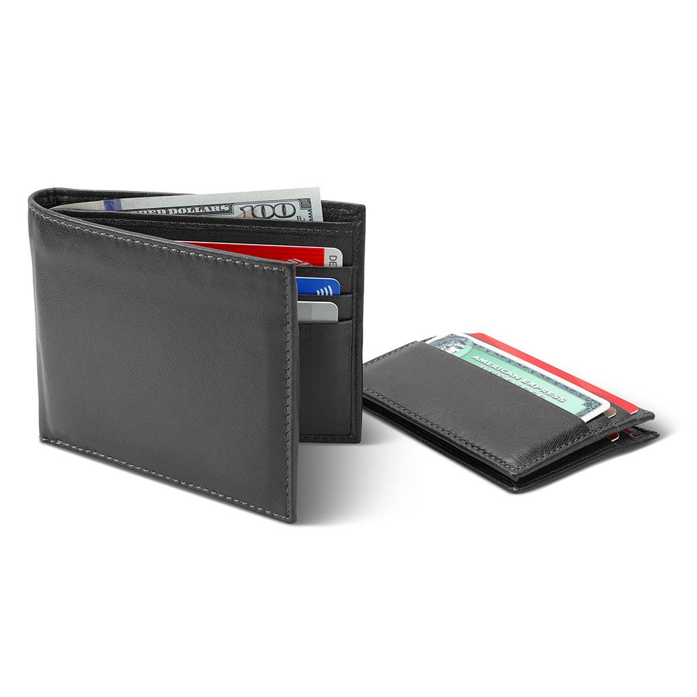 The Three Use Italian Leather Bifold Wallet - Hammacher Schlemmer