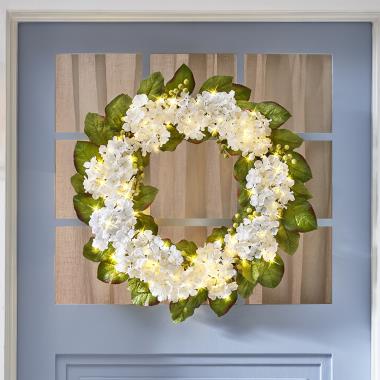 The Cordless Prelit Hydrangea Wreath