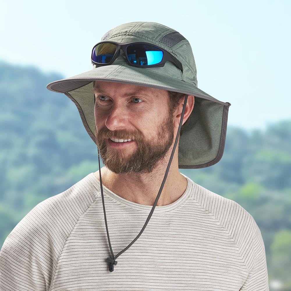 Men's Sun Hat With Neck Flap, Wide Brim Fishing Safari, 57% OFF