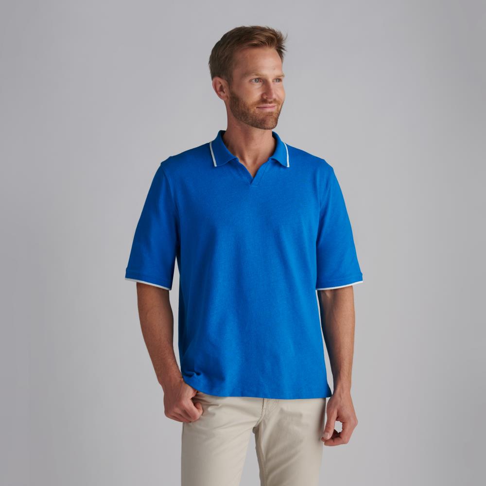 Wrinkle Resistant Linen Polo - Large - Blue