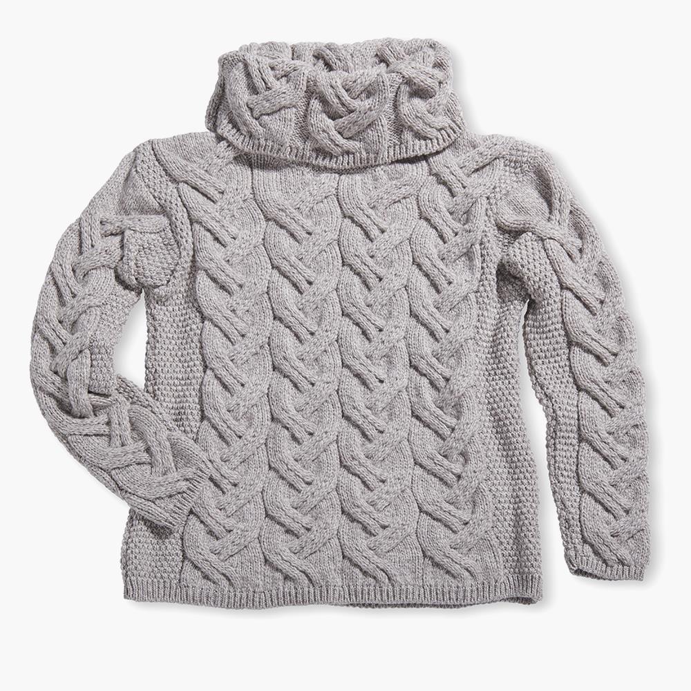 Genuine Irish Aran Wool Cowl Neck Sweater - Small - Blue