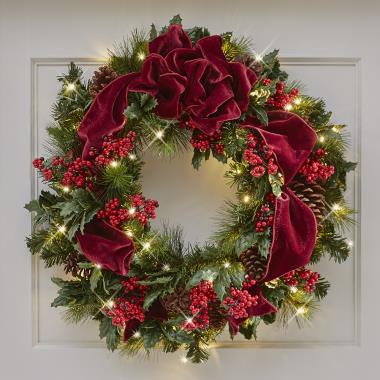 The Cordless Prelit Holly/Berries/Ribbon Holiday Trim