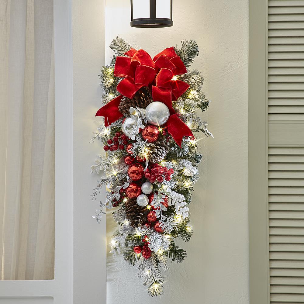 Cordless Prelit Red And White Holiday Trim - Sconce