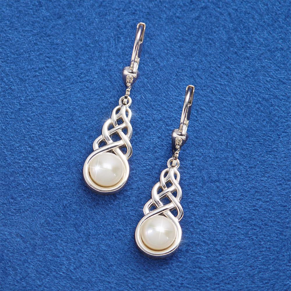 Celtic Knot Pearl Earrings - White