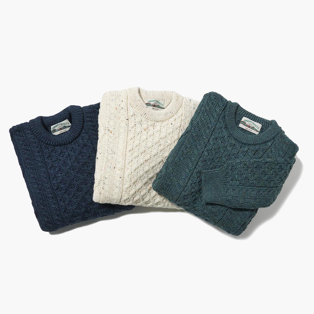 Classic Aran Knit Sweater - Small - Blue