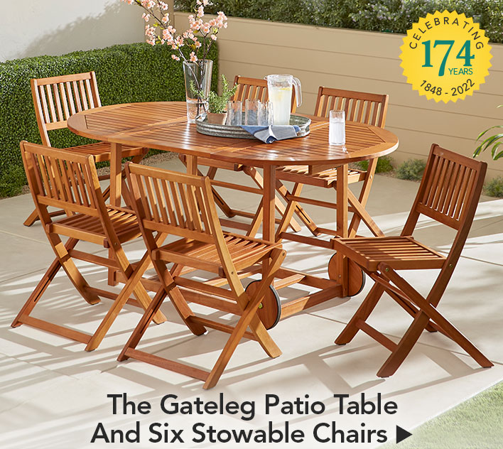 The Gateleg Patio Table And Six Stowable Chairs	